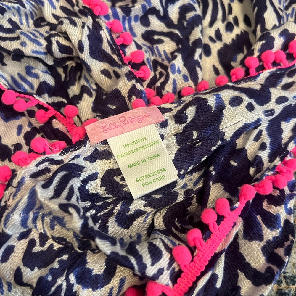 Lilly Pulitzer Riley Infinity Scarf in Ikat Elephants with Pom Poms - Picture 3 of 4
